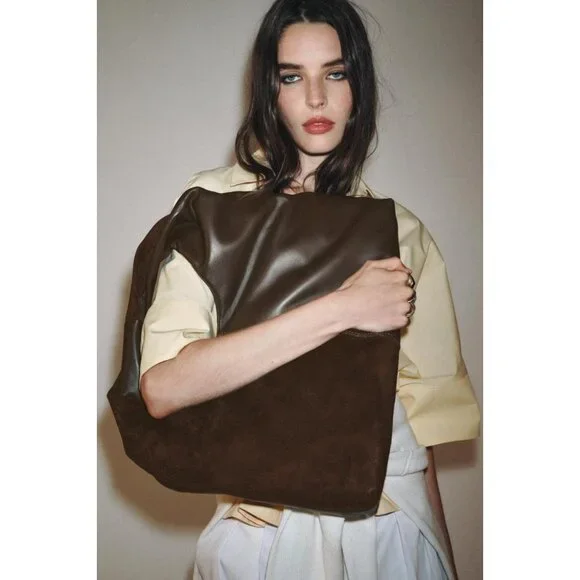 ZARA CONTRAST LEATHER SHOULDER BAG - Picture 2 of 7